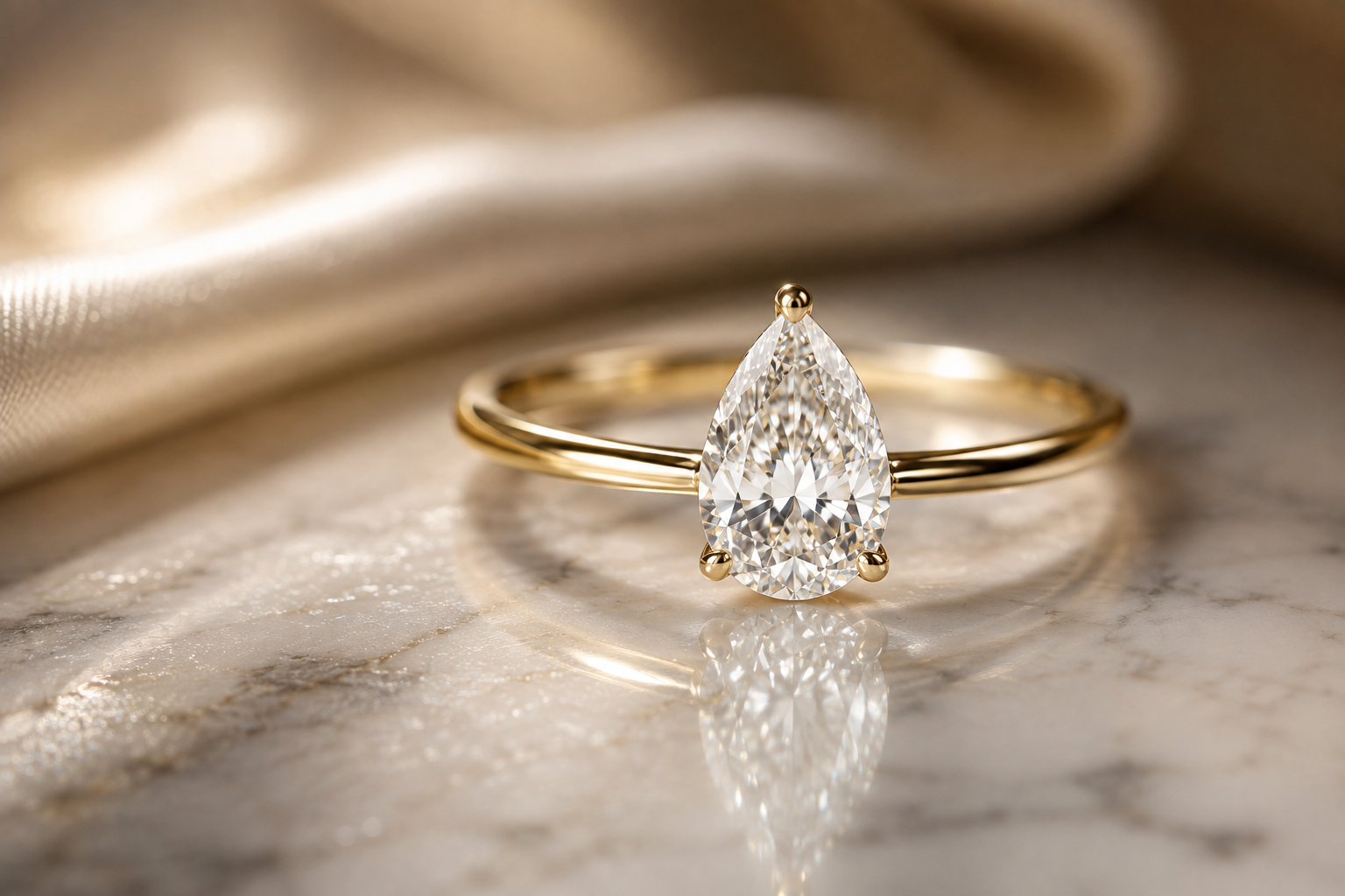 Pear solitaire, yellow gold